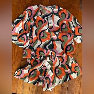 Boden abstract sweater & shorts set - cream, orange, Green , navy and pink